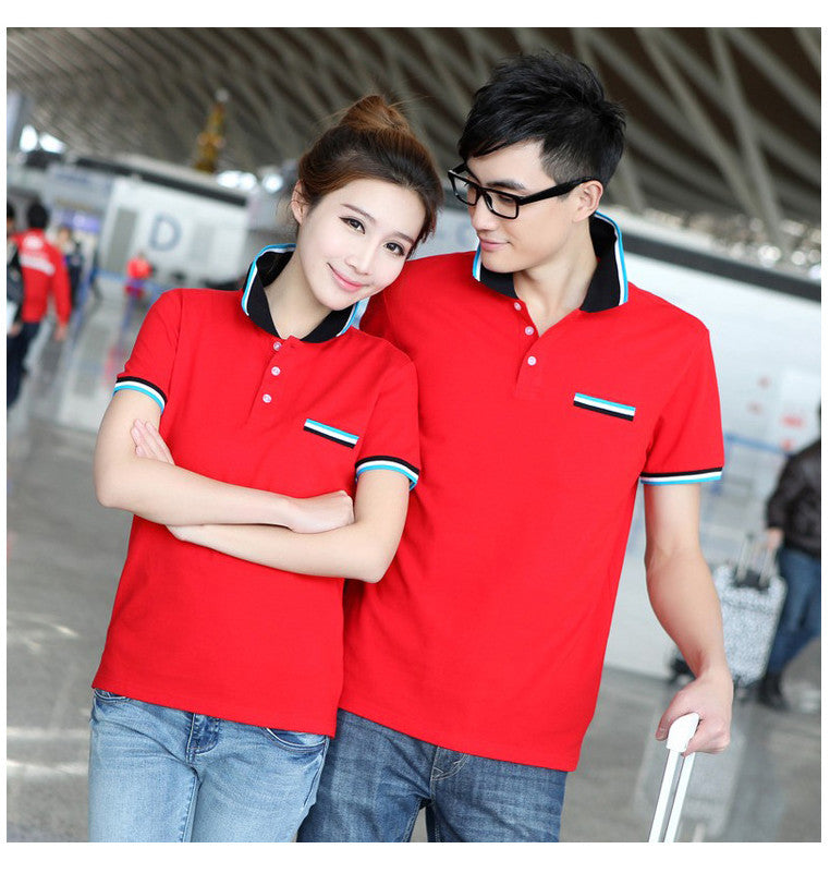 Couples clothing plus-size S-XXXL 2022 summer style new leisure ladies and men cotton contrast color shirts AU0051