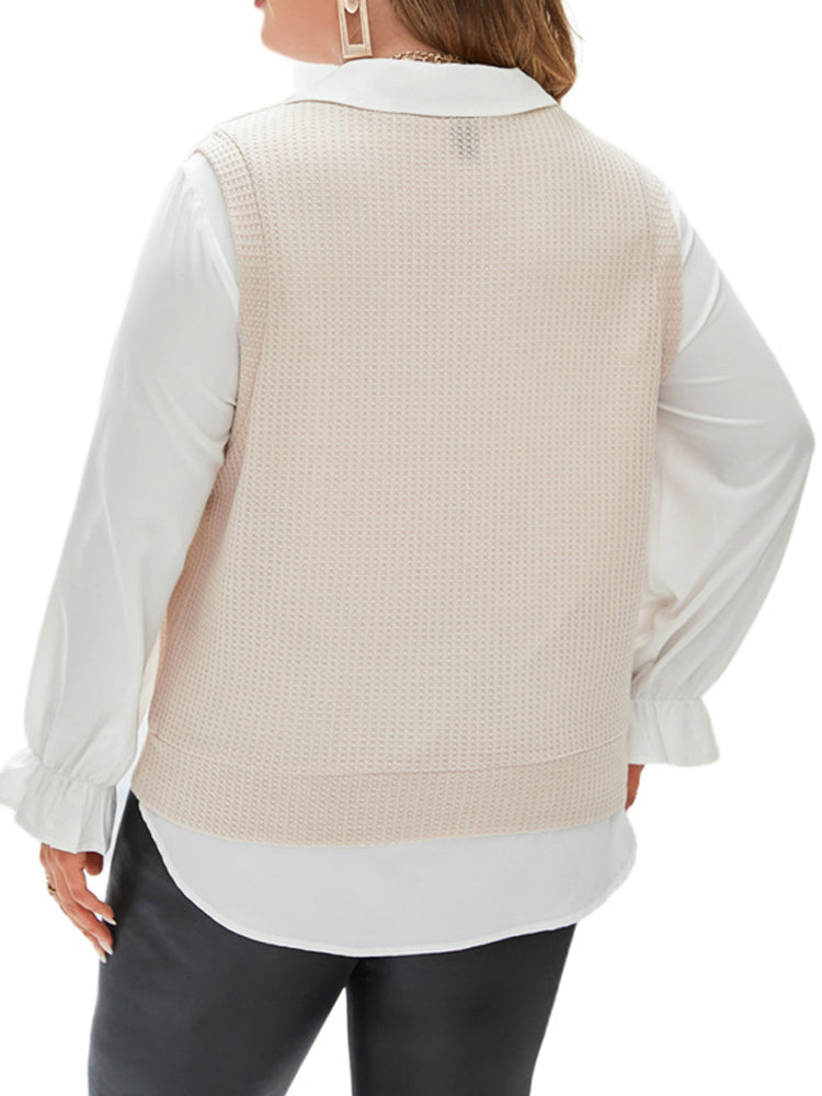 White Plus Size Tops for Women 2022 Autumn Winter Women Turn Down Collar Long Sleeve Patchwork Elegant Blouse Shirt