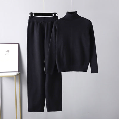 Casual Solid Knitted Suit Purple Turtleneck Sweater Harem Pants Two Piece Set Women&#39;s Clothing 2022 Fall Winter Female Outfit