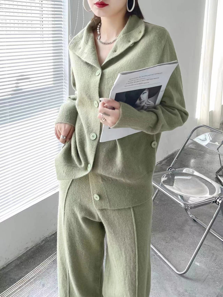Women Winter Knitted Casual Two Piece Set Autumn Winter Lazy Wind Cardigan Sweater Coat Wide Leg Pants Two Piece Set Solid Suit