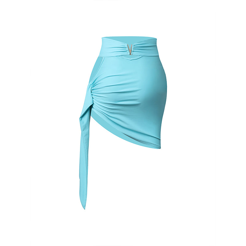 Blue/Green/Black Latin Dance Skirt Strap Hollow Out Irregular Skirt Girls Latin Practice Wear Cha Cha Rumba Dance Wear DNV15309