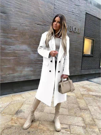 2022 autumn and winter long-sleeved suit collar double-breasted Nizi coat women's