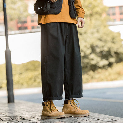 Autumn Cotton Cargo Pants Men Fashion Pocket Casual Pants Men Japanese Streetwear Hip Hop Loose Straight Pants Mens Trousers