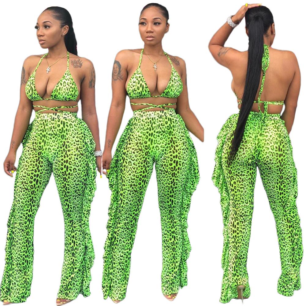 Fashion V Neck Crop Top And Long Pant Suit Ruched 2 Pieces Outfits Print Sexy Two Pieces Tracksuits