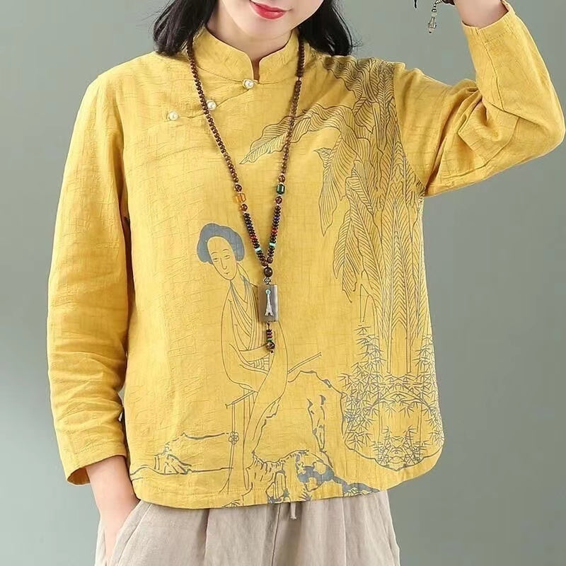 Summer Shirt Chinese Traditional Style Long Sleeve Tops Retro Women Clothing Daily Embroidery FemaleTang Suit Blouse