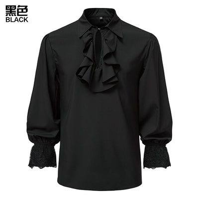 Renaissance Vintage Flower Collar Halloween Pleated Shirt Christmas Dinner Dress Medieval Court Shirt