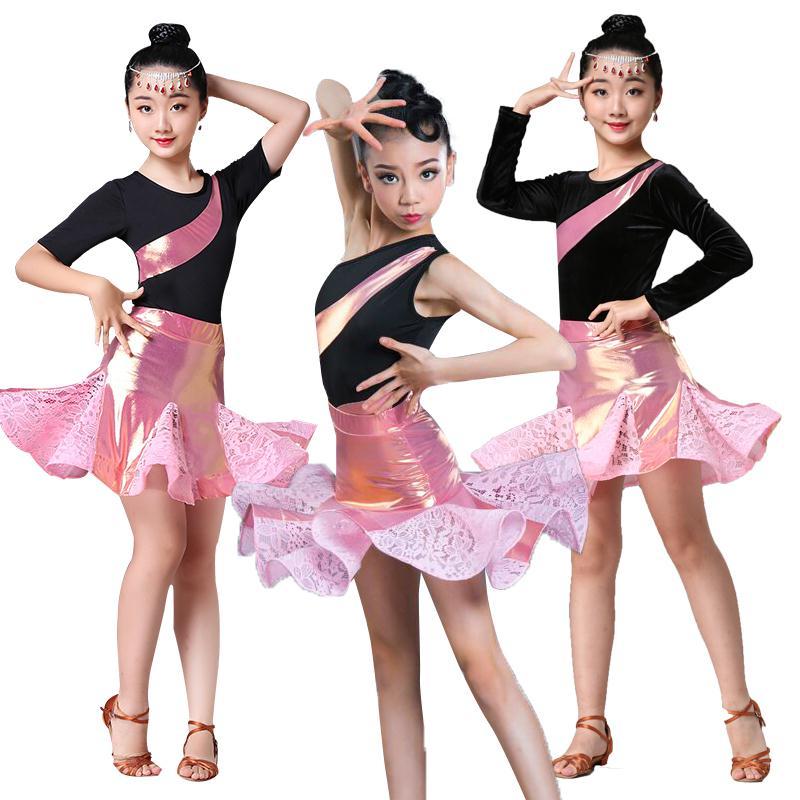 New 2021 Children Latin Dance Dress Split Dance Skirts Training Clothes Autumn Winter Grade Examination Regulation Dress