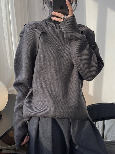 UCXQ Korean Fashion Silhouette Shoulder Design Thick Solid Turtleneck Pullovers Tops 2022 Autumn New Loose Warm Women Sweaters
