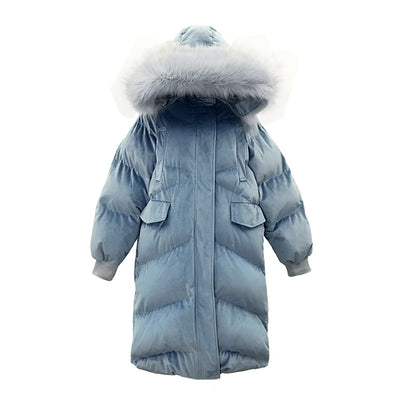 Ladies Winter New Thick Big Fur Collar Long Wadded Cotton Coat Women Fashion Solid Color High Quality Casual Velour Parkas JQ509