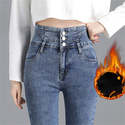 2022 Winter Fashion Jean Casual High Waist Skinny Jeans For Women Stretch Pencil Pants Thick Warm Slim Velvet Denim Trousers