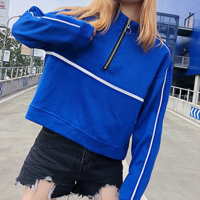 Hoodies Women Hip Hop Loose Trendy Korean Style Zipper Turtleneck Womens Clothing Harajuku Leisure Streetwear All-match Simple