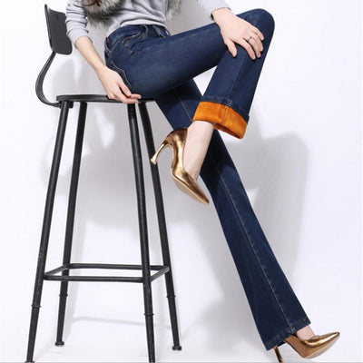 jeans Women Autumn Winter Velvet Thickening Flare jeans High Waist Elastic Slim Warm Denim jeans