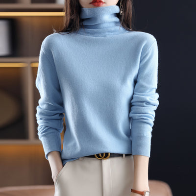 New Autumn And Winter High Neck Women's Sweater 100 Pure Wool Long-Sleeved Knitted Bottoming Shirt Loose Pullover Korean Sweater