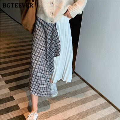 BGTEEVER Stylish Chic Patchwork Pleated Skirts for Women High Waist Loose Irregular Female A-line Skirts 2022 Spring Summer