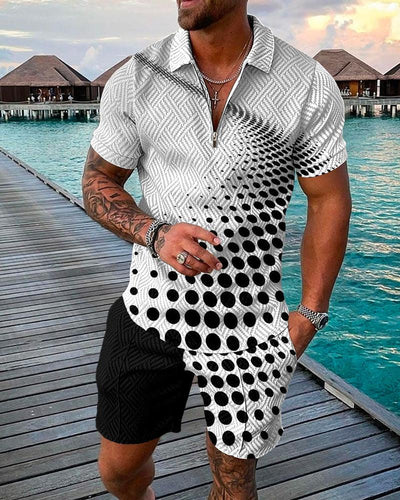 Men Set Streetwear 3d Digital Printing Short Sleeve Polo Shirt + Shorts Suit Summer Fashion Harajuku Sportswear Men‘s Clothing