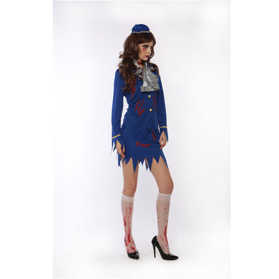 Air Hostess Zombie costume blue costume horror Women sailor navy vampire Halloween outfit For party w1875
