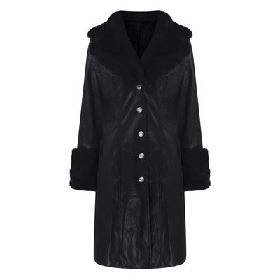 Wepbel Loose Autumn Long Sleeve Coats Outwear Solid Polo Collar Leather Trench Long Fur Collar Zipper Jacket PU Leather Coat