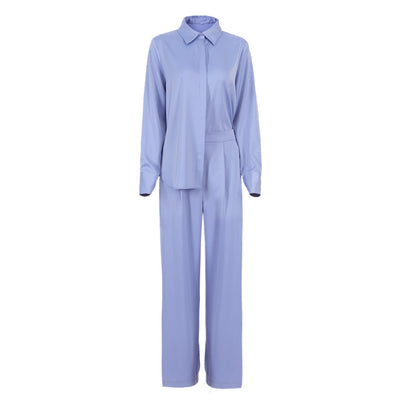 2021 Spring New Casual Suit Female Pajamas Commuter Temperament Loose Shirt Slim Wide Leg Pants Two Piece Suit Women Outfits