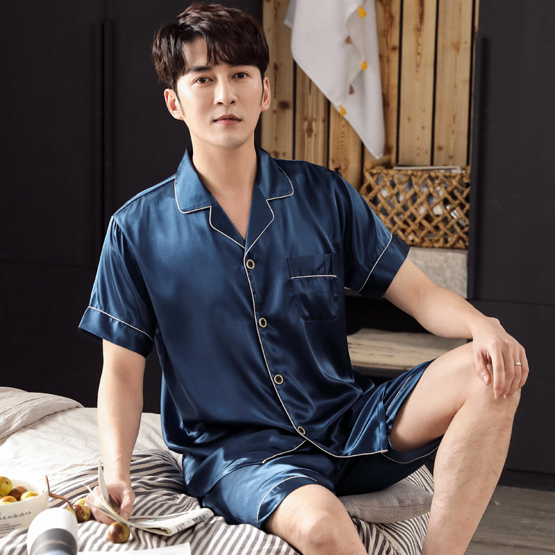 New Summer Satin Men Pajamas Set Silk Man Sleepwear Short Sleeve Cardigan Casual Soft Male Nightwear Men&#39;s Clothing