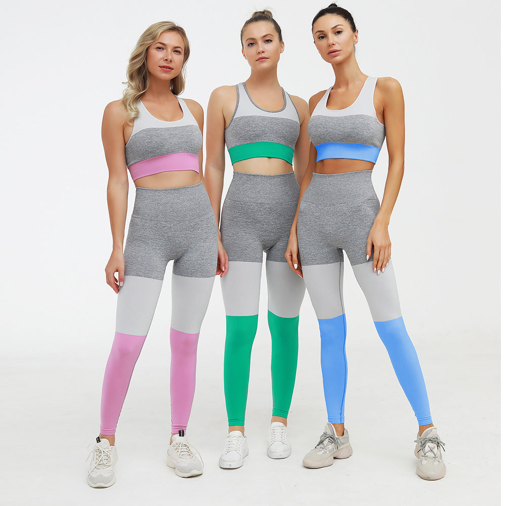 Patchwork Seamless Yoga Set Women Gym Clothing High Waist Sport Leggings +Sport Bra Workout Set Sportwear 2pcs/set 3 Colors