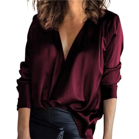 Solid Color Women Shirts Sexy Deep V Neck Shirts for Women Long Sleeve Pullover Top Lady Top blusa feminina рубашка женская