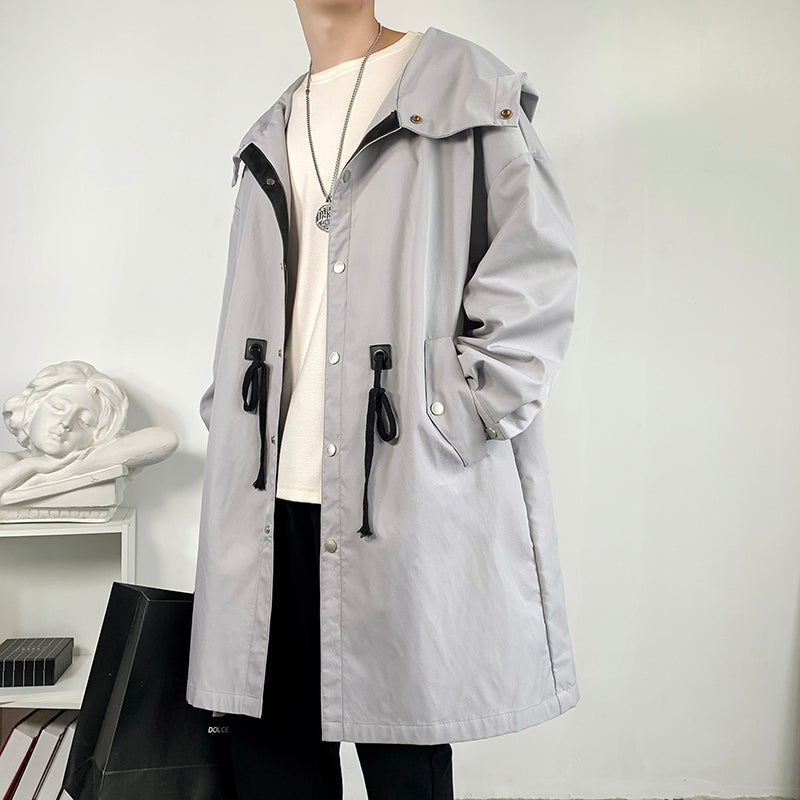 Legible Autumn Casual Trench Coats Men Solid Loose Long Jackets for Man Hooded Windbreaker Man