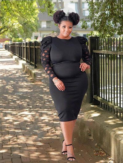 Plus Size Clothes Women Fashion Large Size Dress Long Sleeve Tight Black Dress Cut Out Bodycon Dress Wholesale Dropshipping