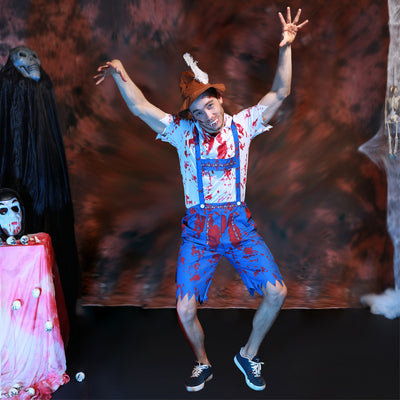 Bloodiness Vampire Ghost Zombie Cosplay HorribleTop Suspender Trousers Hat 3PCS Set Beer Man Cos Man Halloween Cosplay Costumes