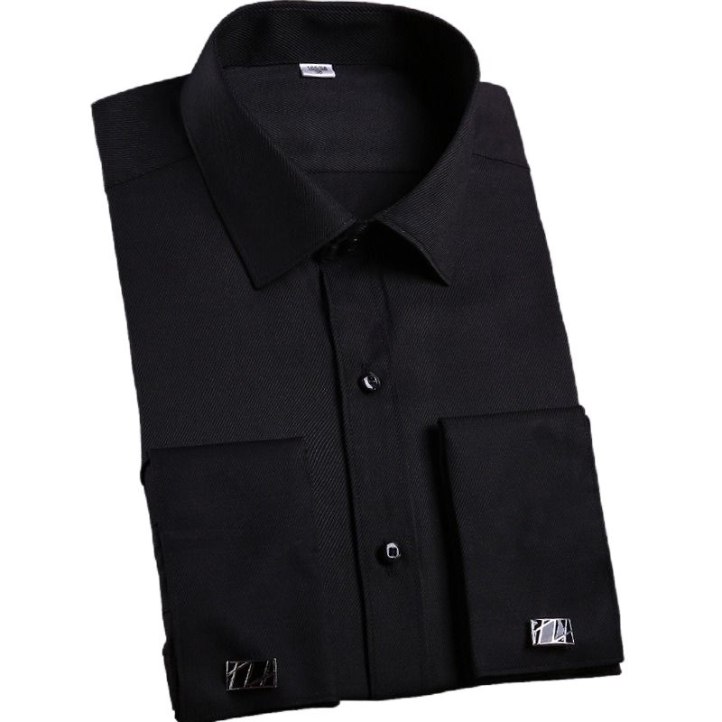 Men&#39;s French Cuff Dress Shirts Classic Tuxedo Shirt Regular Fit Business Formal with Cufflinks Wedding Party Black Social Blouse