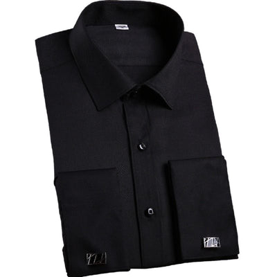 Men&#39;s French Cuff Dress Shirts Classic Tuxedo Shirt Regular Fit Business Formal with Cufflinks Wedding Party Black Social Blouse