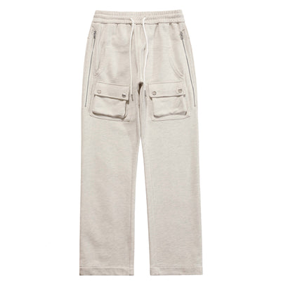 Pocket Decoration Pants Men Hip Hop Streetwear Fashion Vintage Pants High Street Loose Pants White Baggy Denim Pants