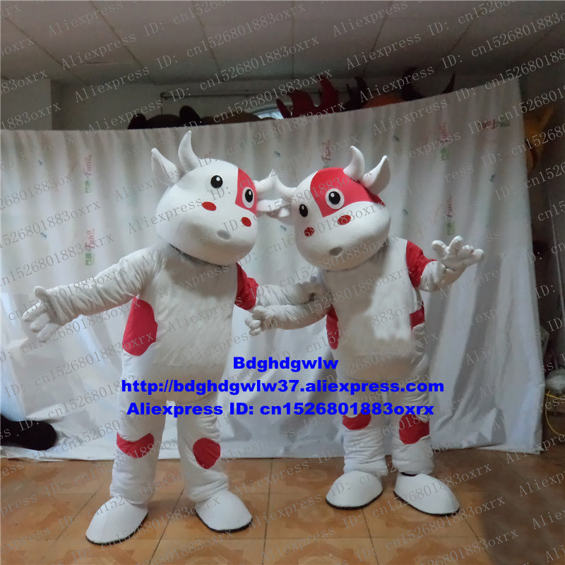 White Red Cow Bossy Cattle Calf Mascot Costume Adult Cartoon Character Advertisement And Publicity Etiquette Courtesy zx2414