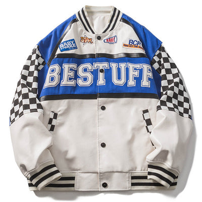 New PU Leather Motorcycle Bike Jacket Patchwork Men Varsity Bomber Unisex Women Embroidery Baseball Coat Couple Spring