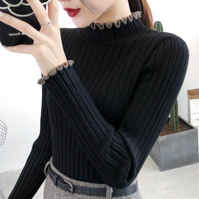 Women Spring Autumn Style Knitted Sweater Pullovers Lady Casual Striped Printed Turtleneck Long Sleeve Pullovers Tops ZZ0062