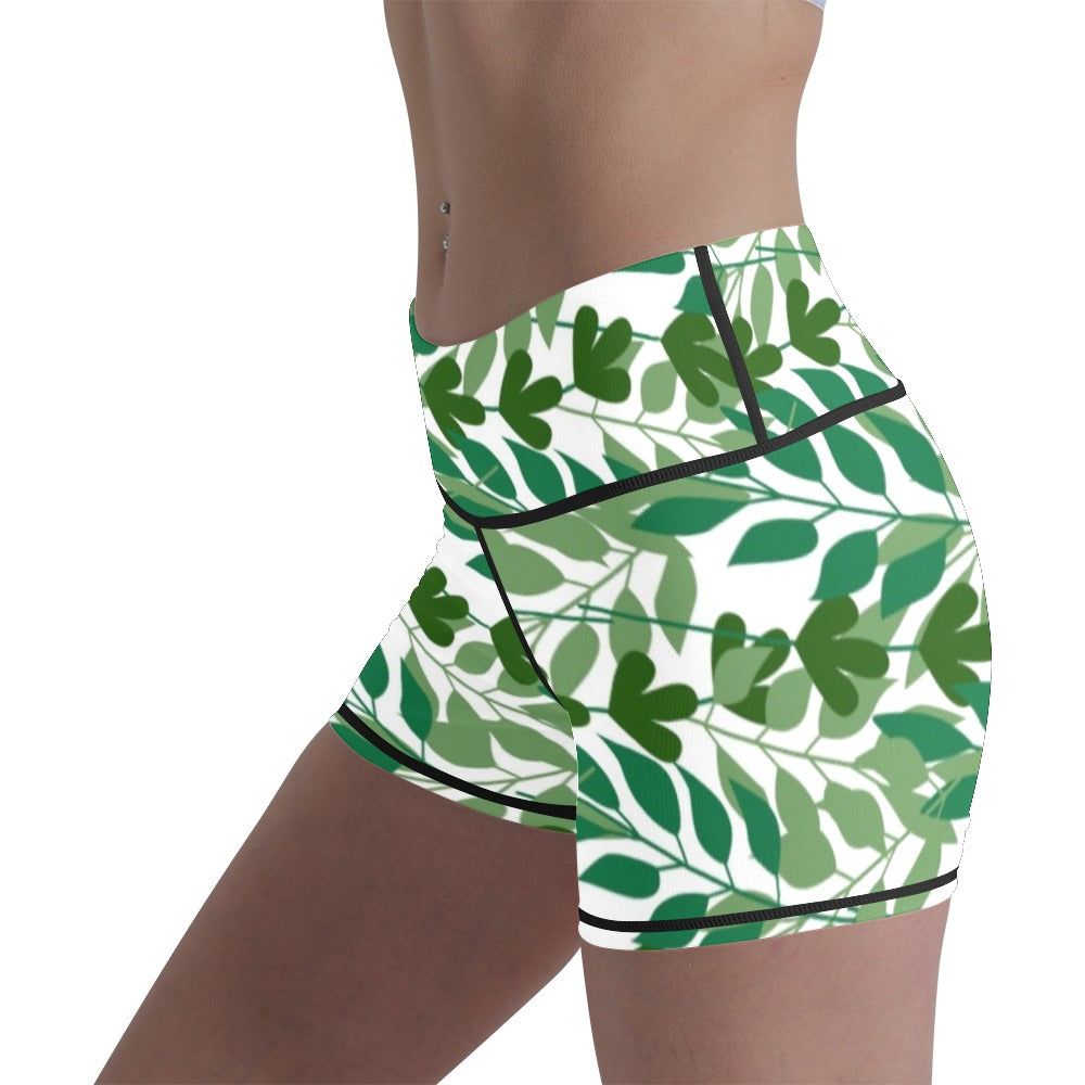 Green Leaf Digital Printing Sports Tight Fitness High Waist Seamless Hip-lifting Casual Yoga Shorts Women Leggings Tight Pants