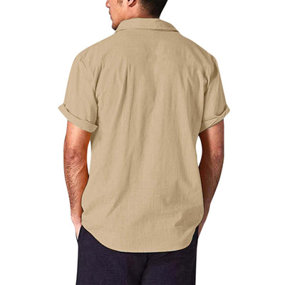 Casual Solid Dress Male Cotton Linen Solid Casual Loose Shirt Mens Turndown Collar Short Sleeve Cotton Spandex Tee Men