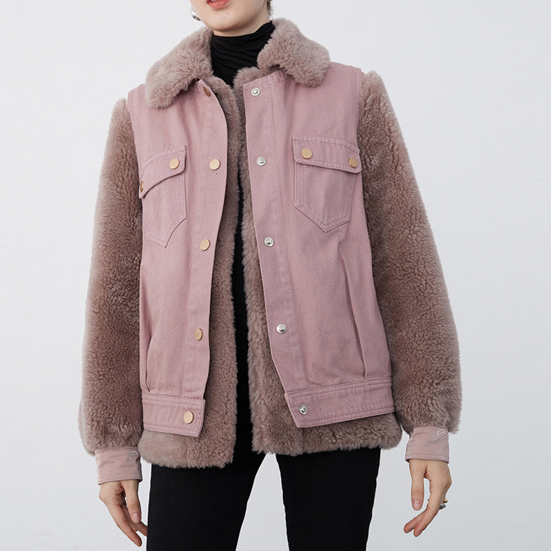 New Women Winter Faux Lamb Wool Jacket Polar Fleece Cotton Coat Faux Fur Turndown Collar Thick Warm Overcoat