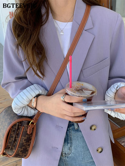 BGTEEVER Causal Long Sleeve Women Suit Jackets Spring Autumn Notched Collar Single-breasted Female Solid Blazer Ladies Outwear