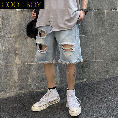 J GIRLS Denim Shorts for Men Summer Ins Fashion Five-Point Pants Vintage Jeans Streetwear Male Trousers Casual Bottoms Plus Size