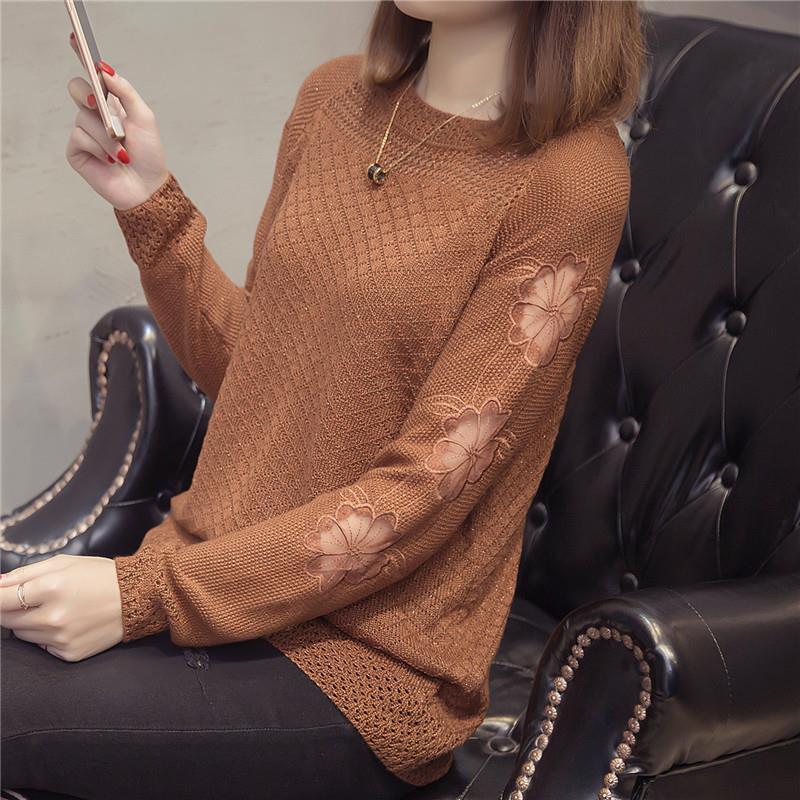 Vintage Temperament O-Neck Floral Knitwear Women&#39;s Clothing Hollow Out Spring Summer Loose Slight Strech Pullovers Long Sleeve