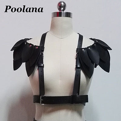 Handmade Punk Real Leather Women Harness Leave Leaves Top Bra Belt Shoulder Suspender Dancing Cosplay Accessoriess Straps