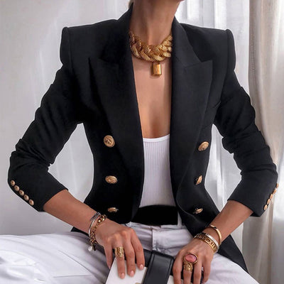 White Blazer Women 2022 Slim Elegant Blazers Jacket Women&#39;s Fitting Metal Lion Buttons Double Breasted Blazer Femme