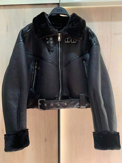 New 2022 Winter Jacket Women Thick Faux Leather Jacket Women Coat Warm Lamb Biker Coat Female Casual Belt Outwear Ladies