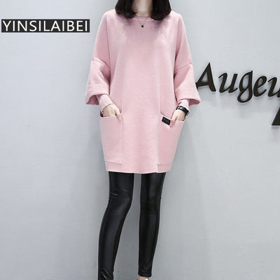 Korean Style Fashion Autumn Winter Fleece Women&#39;s Oversized Hoodies Female Long Sleeve Crewneck Sweatshirt Woman Clothes