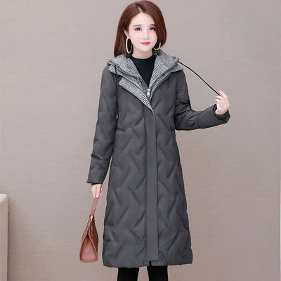 New High-End Womens Long Down Cotton Jacket Winter Cold Warm Quilted Jackets Hooded Parka Overcoat Female Casual Cotton Clothing