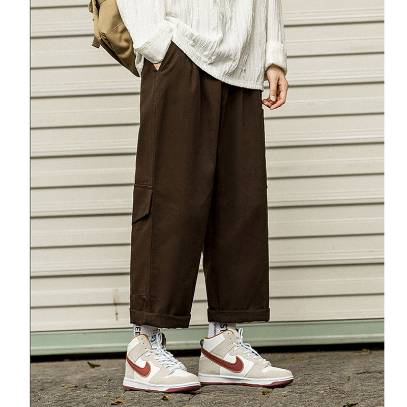 Autumn Cotton Cargo Pants Men Fashion Pocket Casual Pants Men Japanese Streetwear Hip Hop Loose Straight Pants Mens Trousers