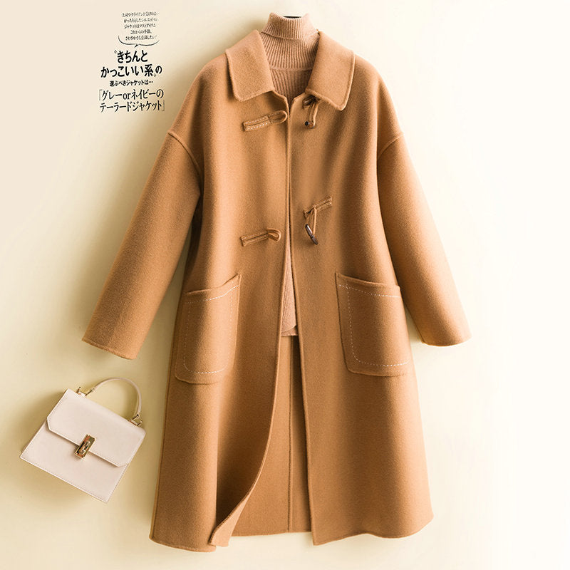 Double-sided wool coat women&#39;s mid-length autumn and winter loose doll collar plus size woolen coat