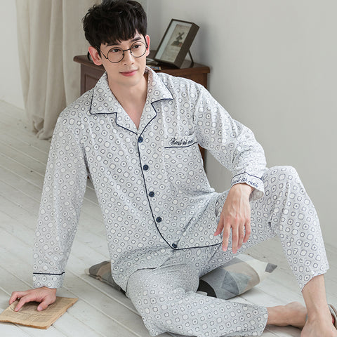 4XL Pajamas For Men Sleepwear Spring Cotton Mens Pajama Sets Long Sleeve Turn-down Collar Cardigan Casual Male Pyjamas