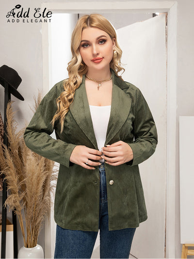 Add Elegant Plus Size Jacket for Women 2022 Autumn Suit Neck Single Button Solid Warm Coat Commuter Fashion Female Tops B1100