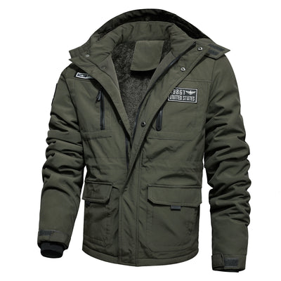 Mens Parkas Jackets Hooded Thick Fleece Military Coat Windbreaker Casual Outdoor Parka Overcoat Men 2022 Hooded Streetwear